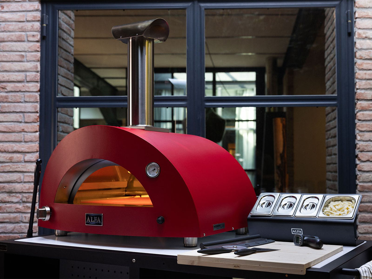 Alfa Moderno 3 Pizze 43-Inch Outdoor Gas Pizza Oven - Ruby Red